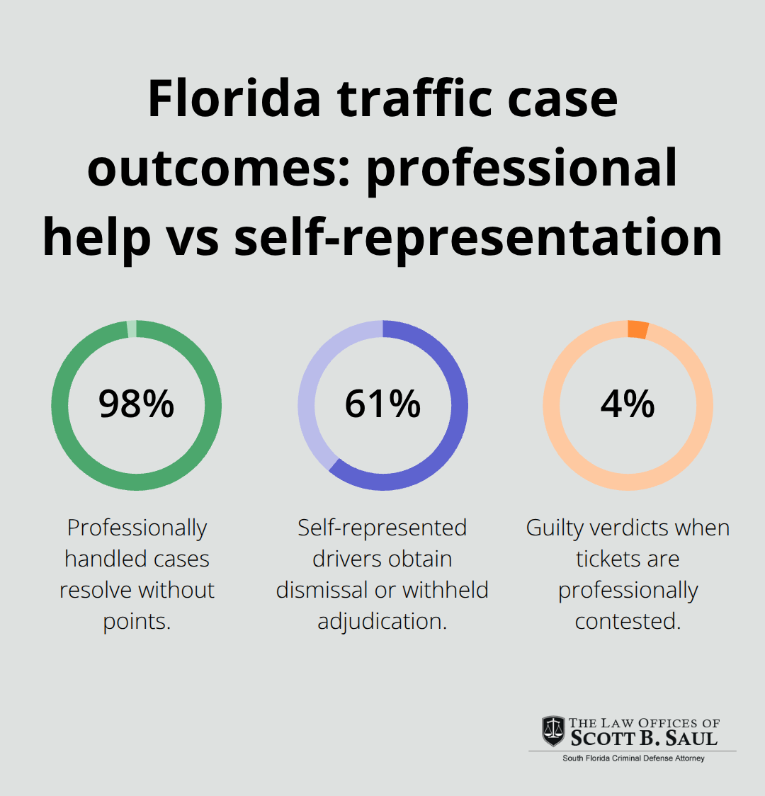 Comparison of Florida traffic case outcomes with attorneys versus self-representation - florida traffic ticket lawyer