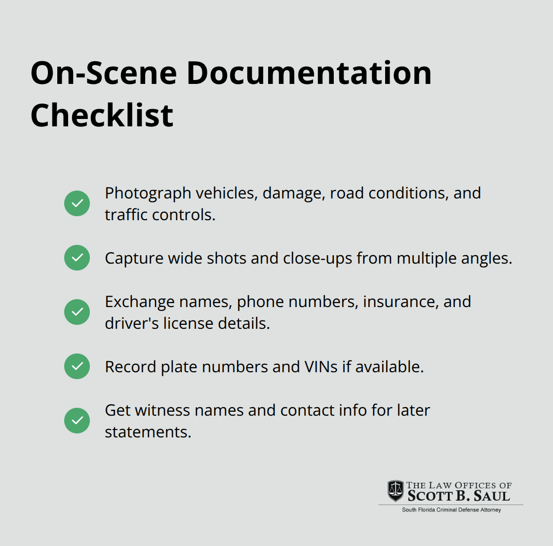 Checklist of what to document at a Florida crash scene - what to do after a car accident in florida
