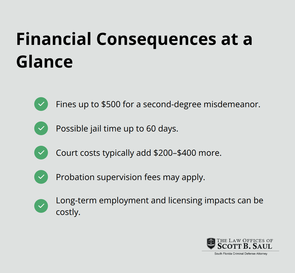 Checklist of fines, jail exposure, court costs, and ongoing financial impacts for Florida disorderly intoxication