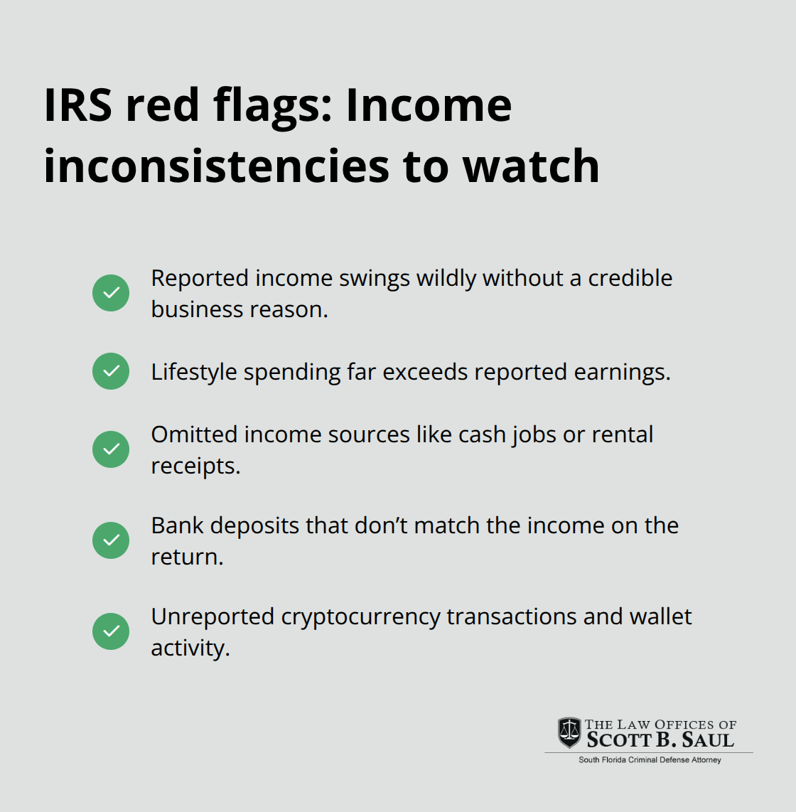 Checklist of income-related red flags the IRS monitors - civil tax fraud